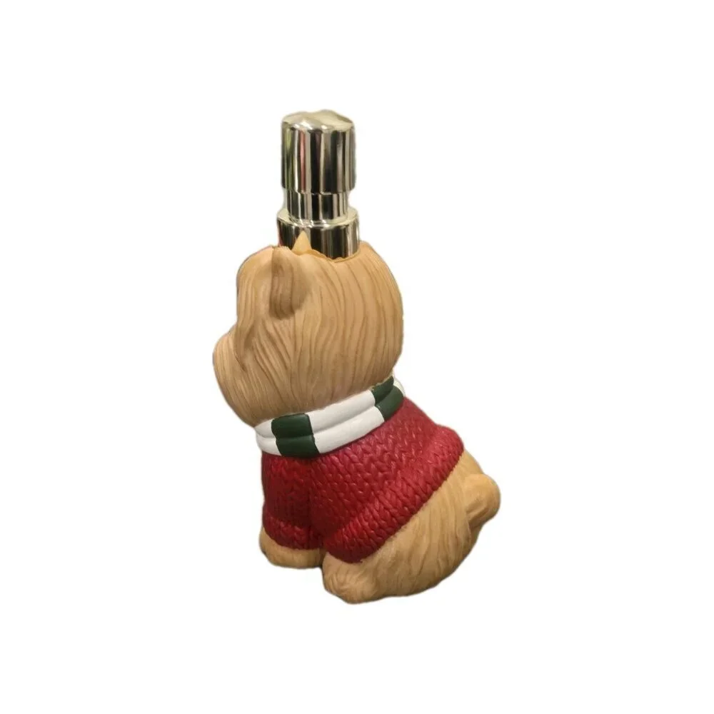 New Christmas Holiday Yorike Dog In Red Sweater W/ Bow Soap Dispenser Decoration
